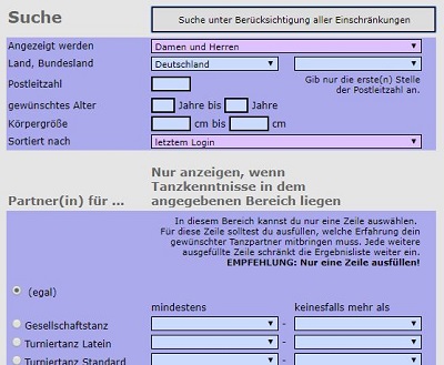 Die Tanzmitmir.net Suchfunktion